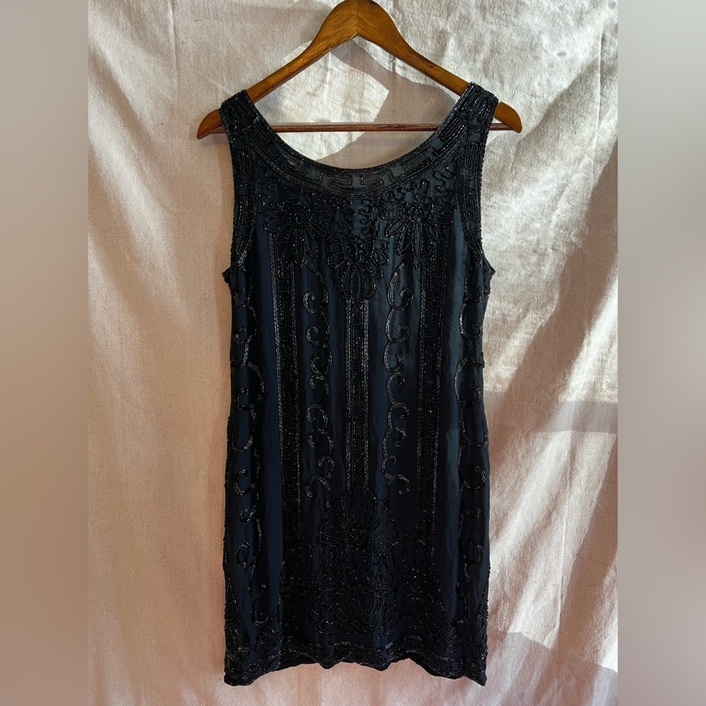 Vintage DKNY Black Silk Beaded Dress Size 10 - Picture 5 of 7